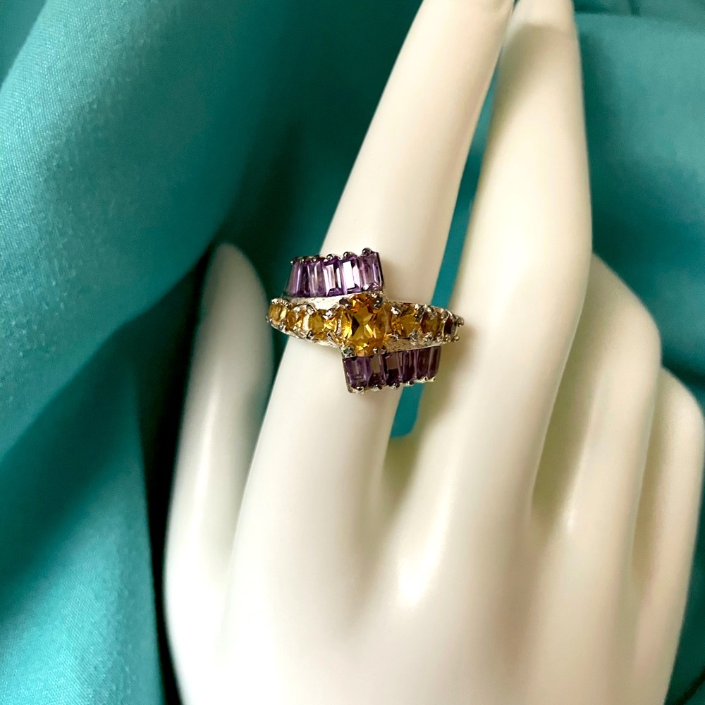 Brazilian citrine & amethyst bypass ring - Picture 2 of 3